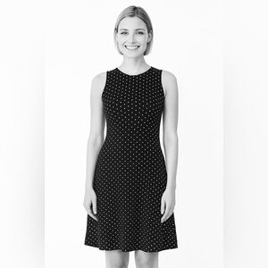 Fast Pace Collection Elegant Black and White Polka Dot 100% Rayon Mini Dress